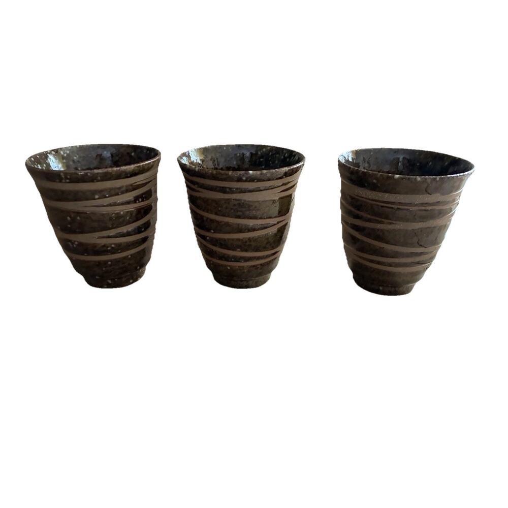 Japanese Mini Teacup Set Of 3 pottery tea lite holders farmhouse boho oriental